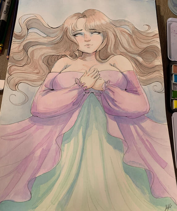 'I Die As I Lived' (Original piece, Watercolour and ink pens on paper, 2023)