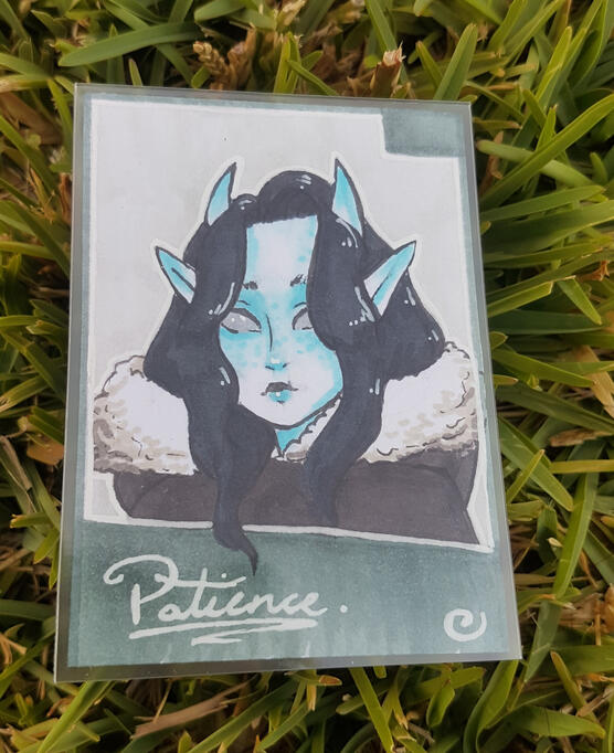Patience (OC, Alcohol markers and ink pens on artist trading card, 2021)